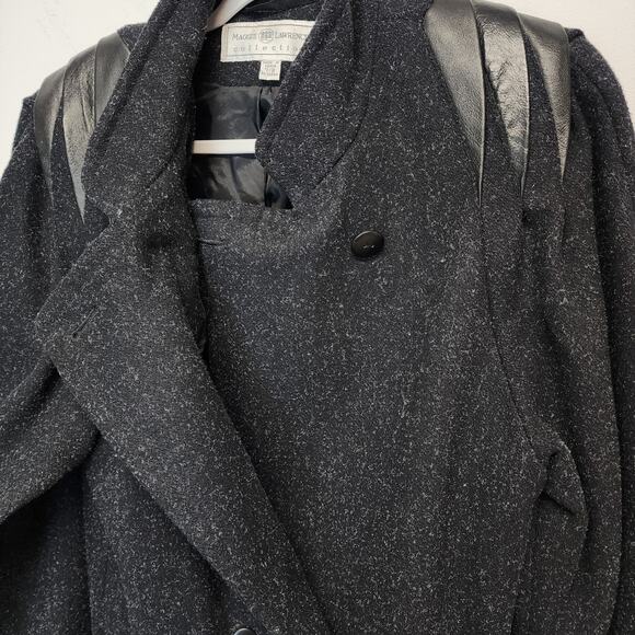 Vintage Maggie Lawrence Trench Coat Size 7/8 Dark Gray Leather Shoulders Wool - Picture 7 of 16